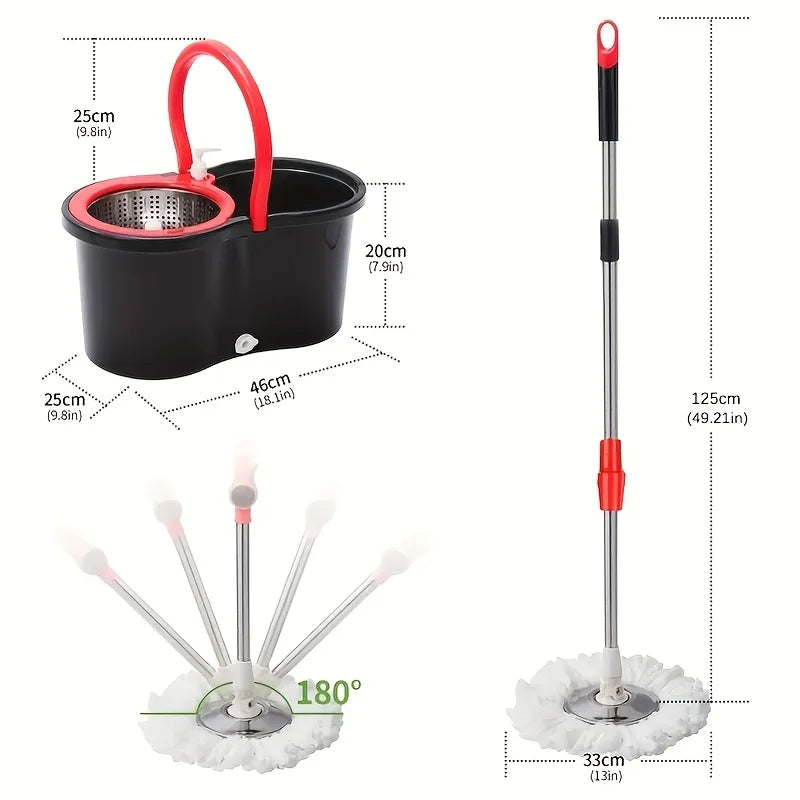 2-in-1 Dual-Drive Rotary Mop Set with Bucket – 360° Spin Mop for Wet & Dry Floors, Hands-Free Wringing, Easy Home Cleaning