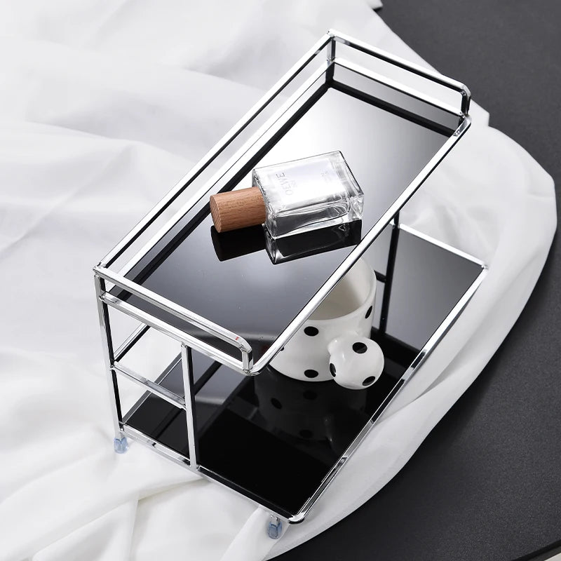 Metal Desktop Layered Storage Rack, Double-Layer Desk Organizer, Water Cup and Coffee Cup Storage Rack, Bathroom Cosmetics Organizer, Suitable for Living Room, Entryway, Kitchen, and Bathroom
