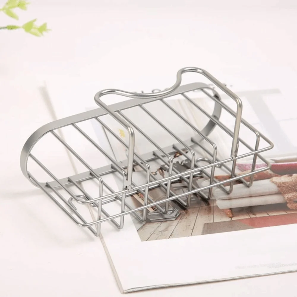 Suction Cups Sponge Drainer Rack Hollowed with Hook Stainless Steel Sponge Holder Fast Drainage Easy-To-Clean Sink Sponge Stand